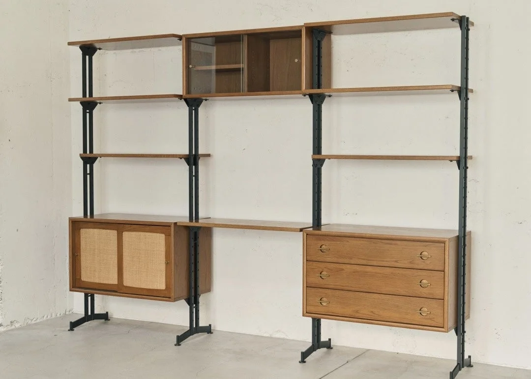 棚,収納,木製,モジュール式,家具,リビング,書斎,ヴィンテージ,ミッドセンチュリー,引き出し,キャビネット,ラタン,ディスプレイ,インテリア