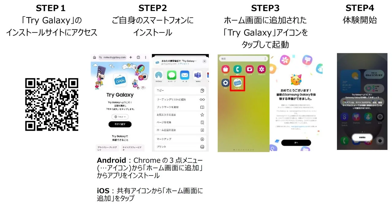Try Galaxyアプリのインストールと起動手順