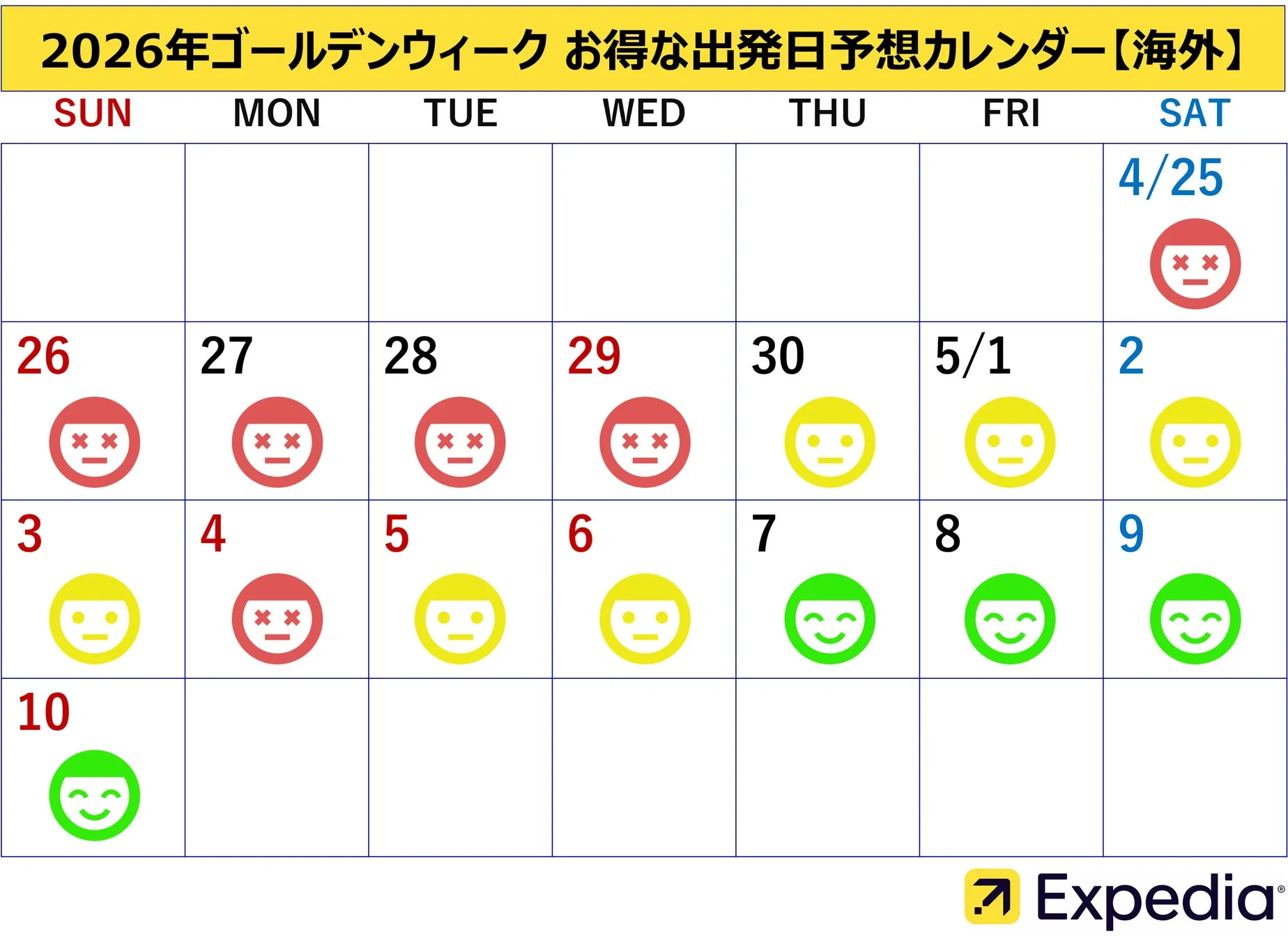 海外お得な出発日カレンダー
