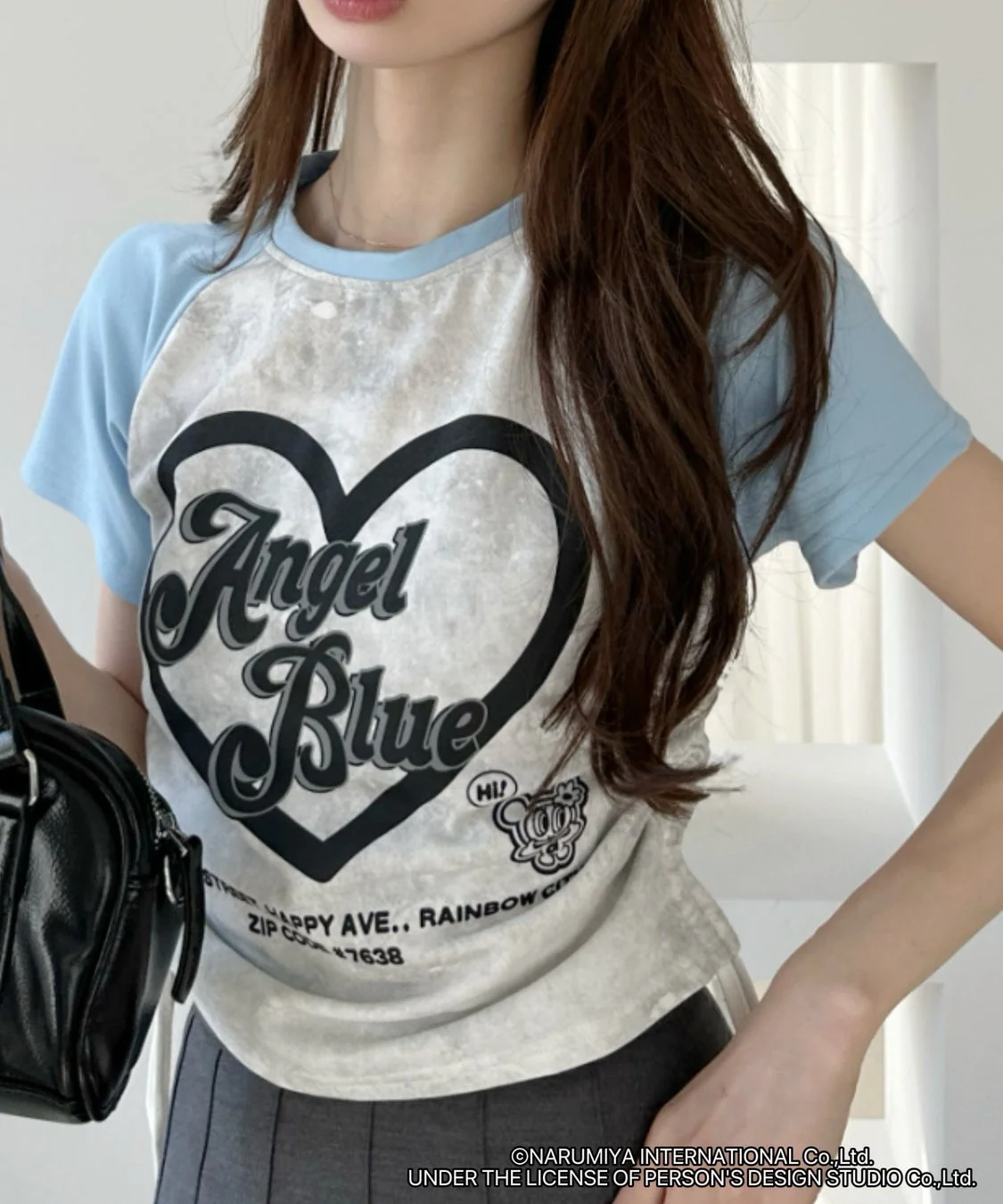 ANGEL BLUE別注 ラグラン サイドギャザー ロゴプリントTシャツ