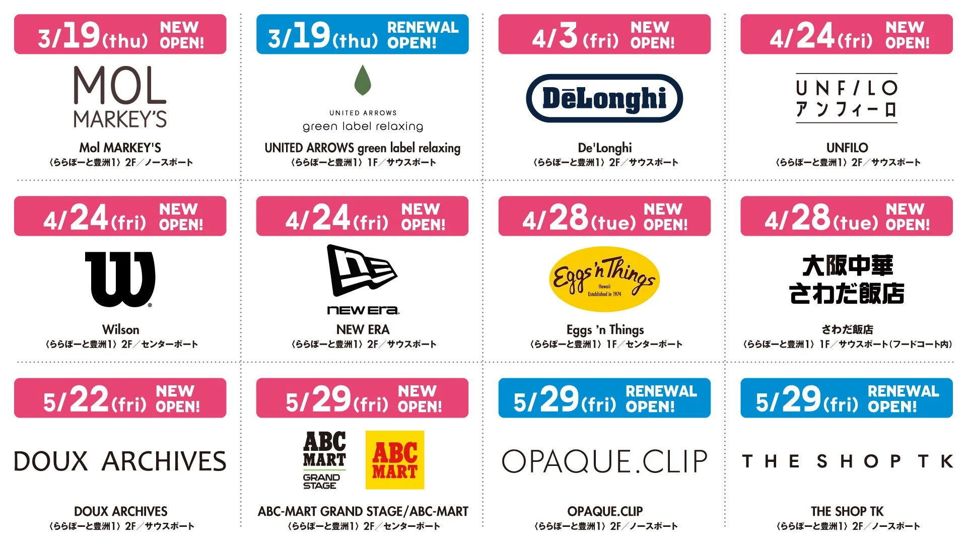 ららぽーと豊洲 ニューオープン＆リニューアル店舗情報