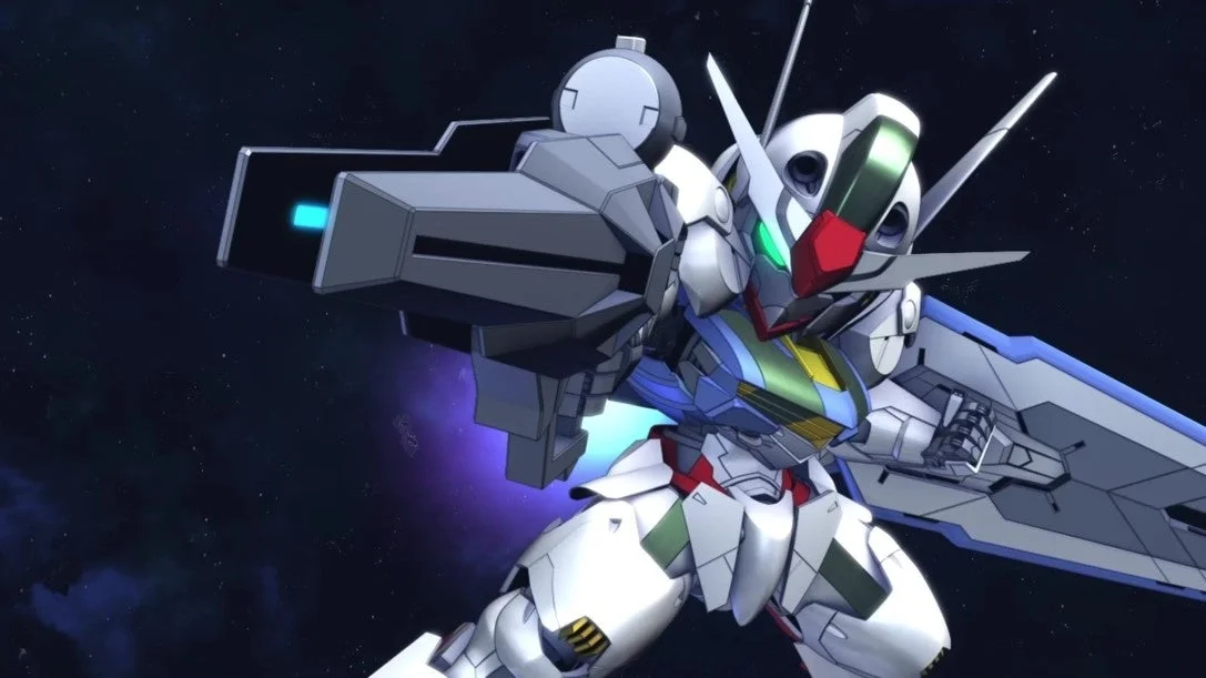 宇宙空間でライフルを構えるガンダム