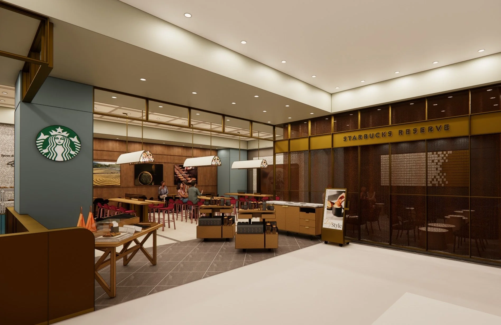 スターバックスリザーブ店舗のモダンで広々とした店内風景です。