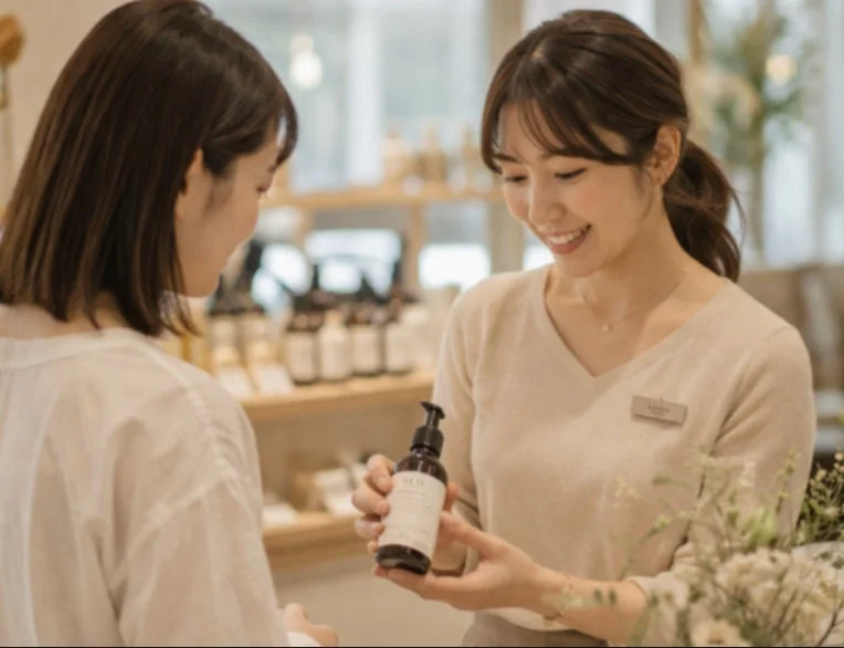 顧客に商品を説明している店員