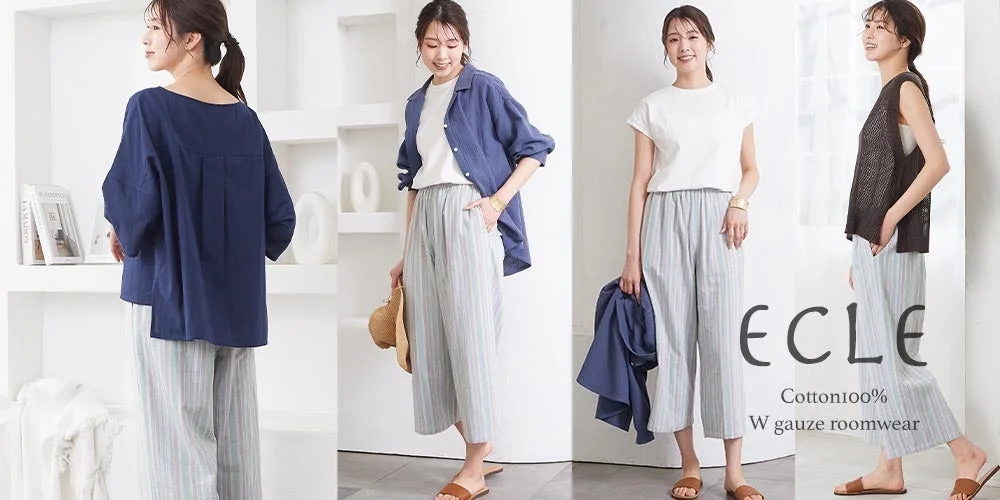 ECLE Cotton100% W gauze roomwear