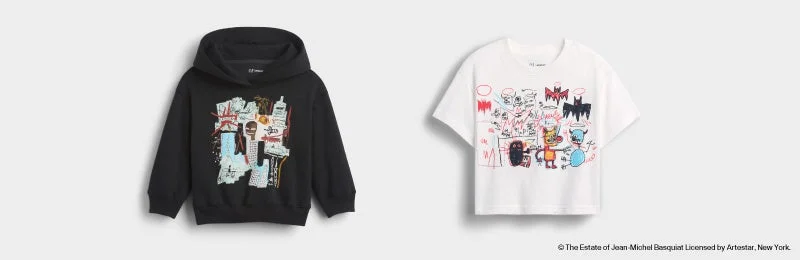 バスキアのアートワークがプリントされたトドラー向けパーカーとTシャツ