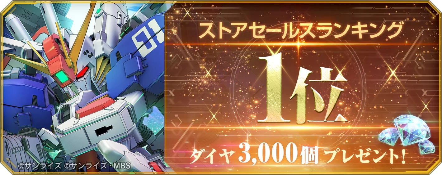 ストアセールスランキング1位記念としてダイヤ3,000個がプレゼントされる