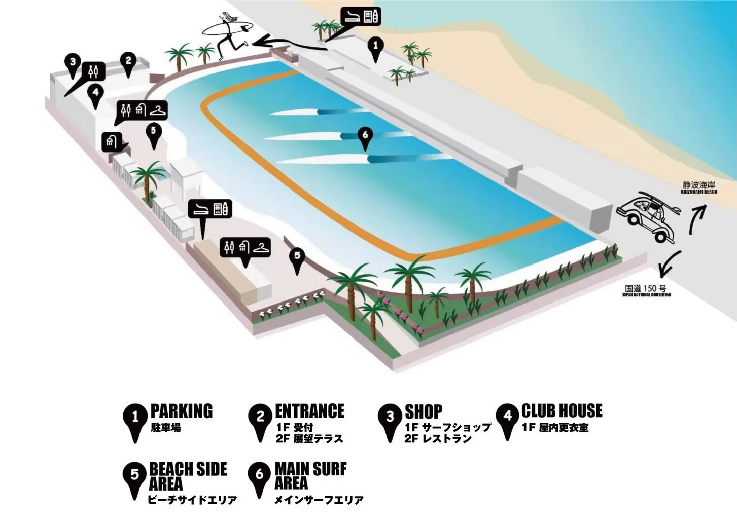 静波サーフスタジアムの案内図