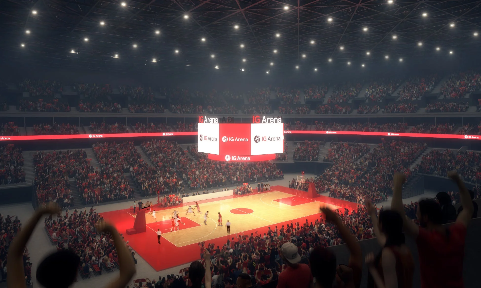 バスケットボールの試合が行われているアリーナ内部の様子