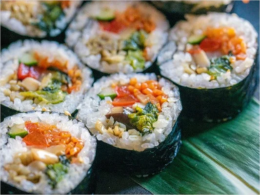 彩り豊かなキンパの断面