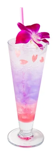 ピンクと紫のグラデーションが美しい花舞う泡狐竜ソーダ