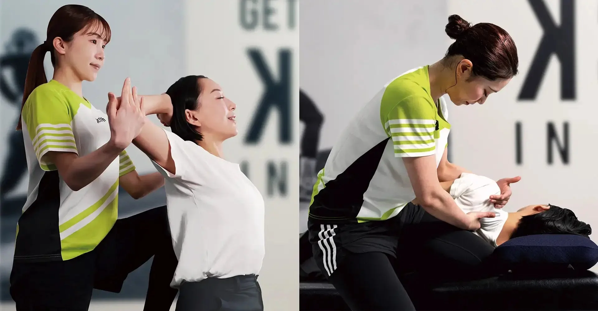 ストレッチ指導を行うトレーナーの様子