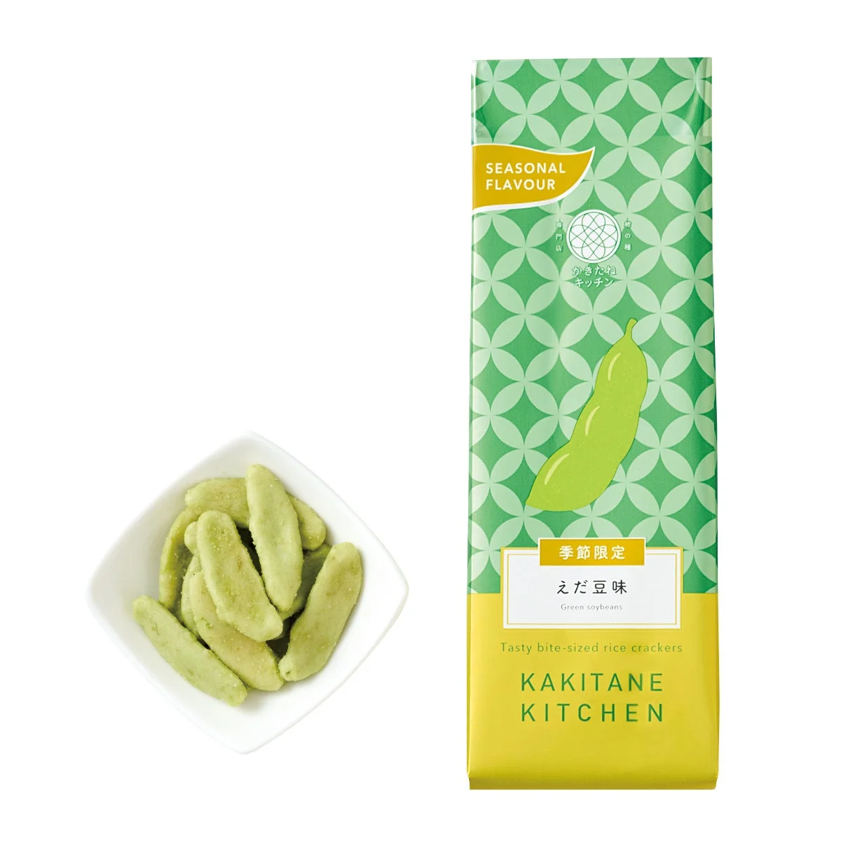 季節限定えだ豆味の柿の種パッケージと中身