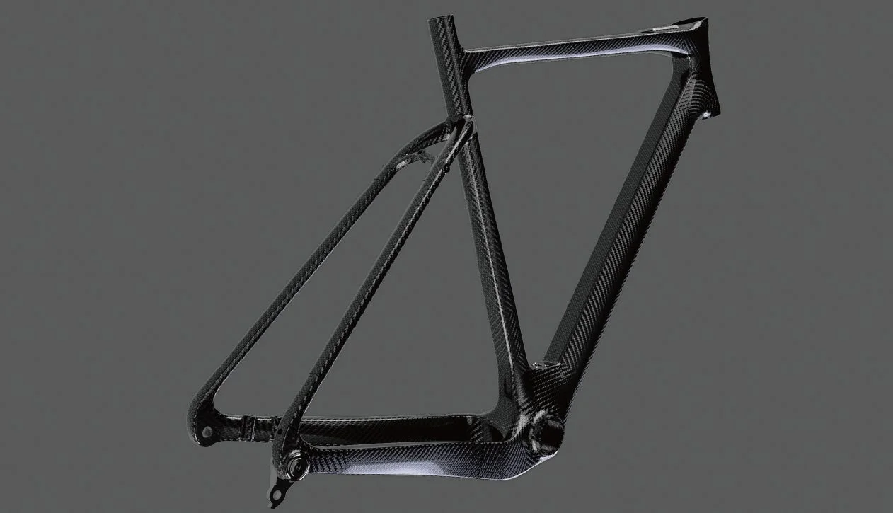 シンプルで洗練されたデザインのカーボン製自転車フレーム