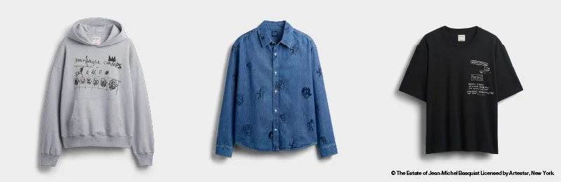 ジャン＝ミシェル・バスキアのアートワークがプリントされたメンズアパレル