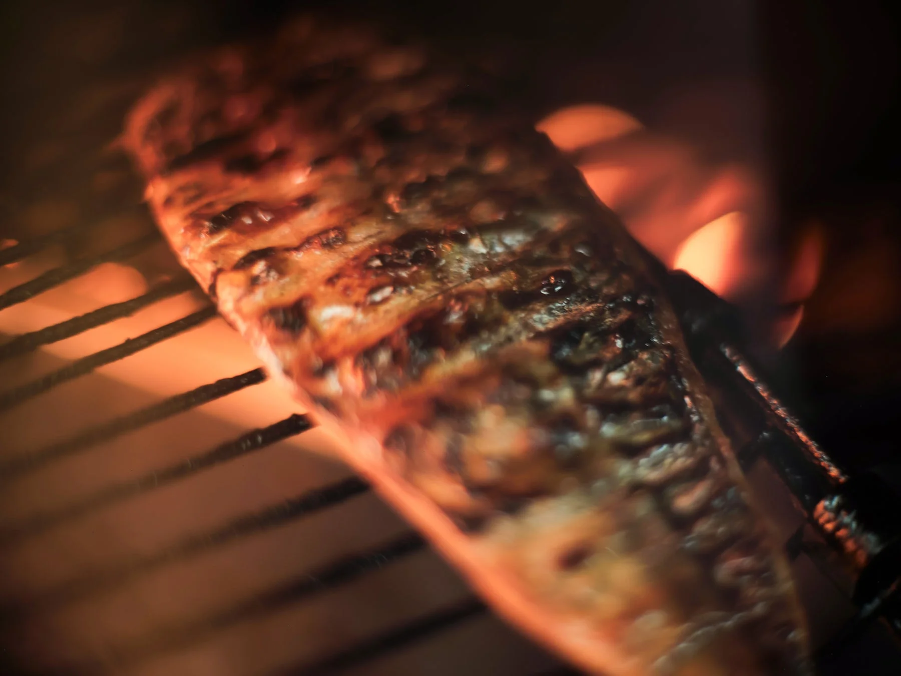 魚を炭火で焼く様子