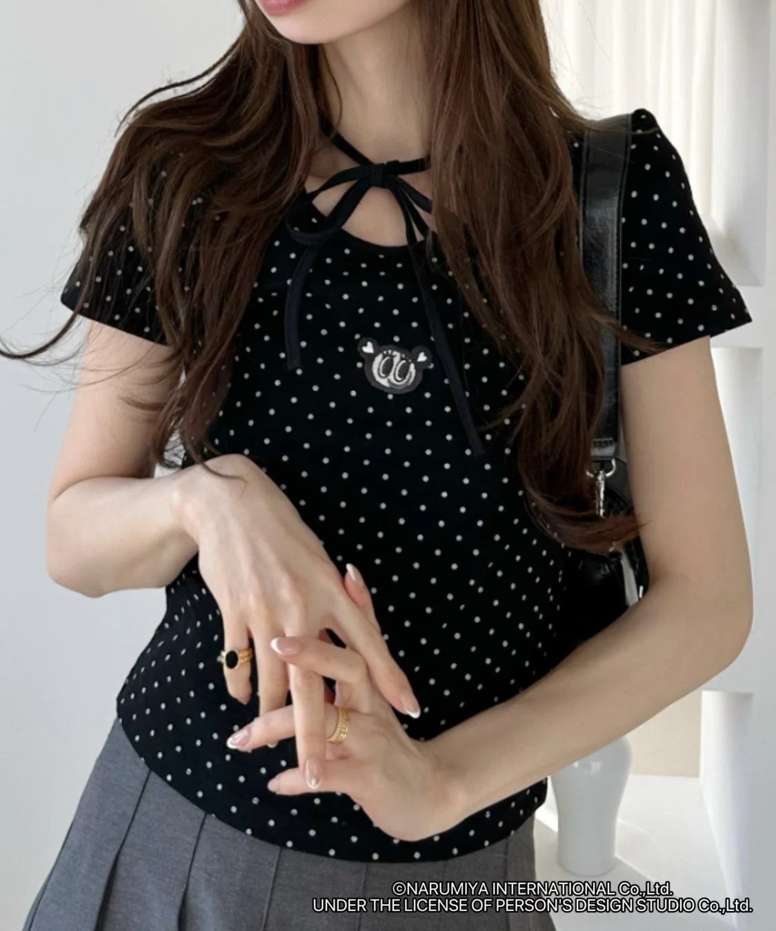 ANGEL BLUE別注 ピンドット リボンネック トップス