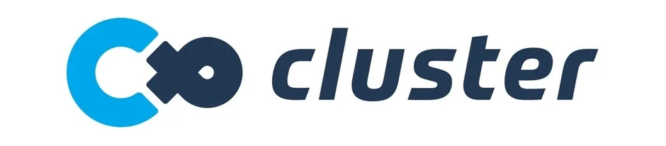 青と紺色の「cluster」のロゴ