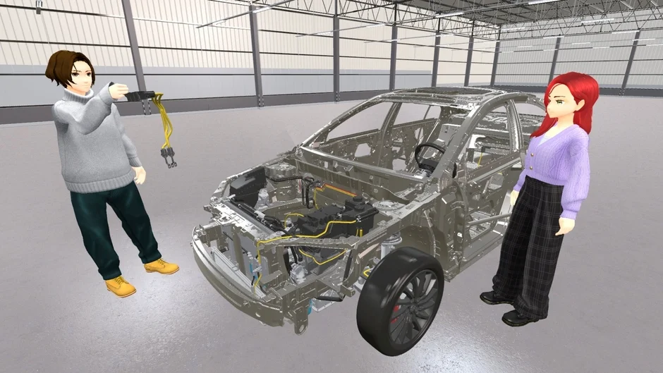 自動車の組み立てやVRシミュレーションの様子
