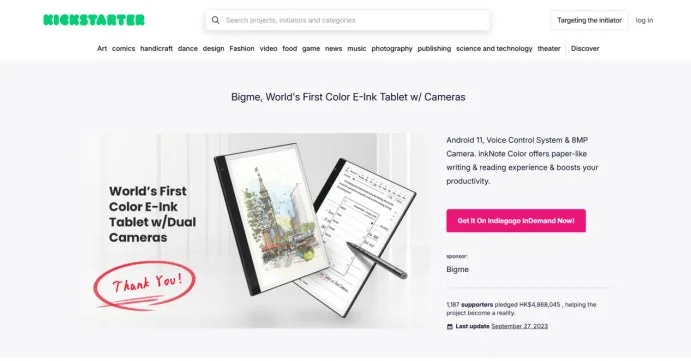 inkNote ColorのKickstarterキャンペーン