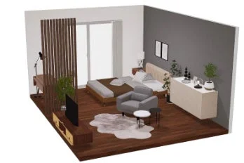 モダンでスタイリッシュなワンルームの3Dレンダリング
