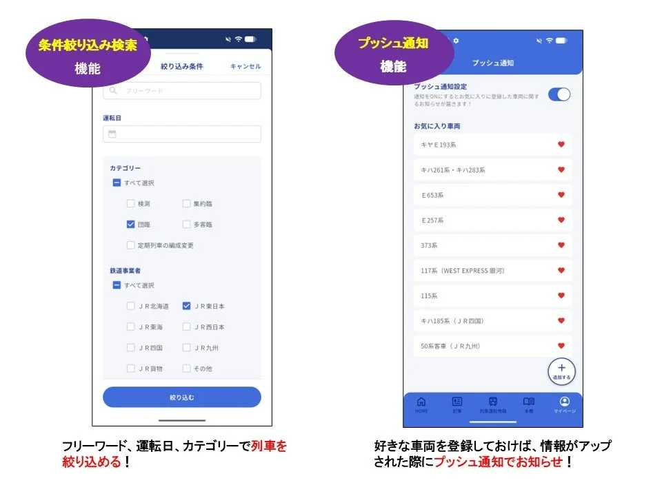 条件絞り込み検索とプッシュ通知