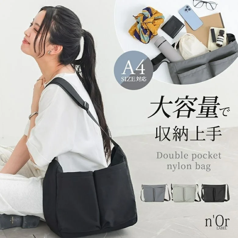 A4 SIZE対応 大容量で 収納上手 Double pocket nylon bag n'Or LABEL