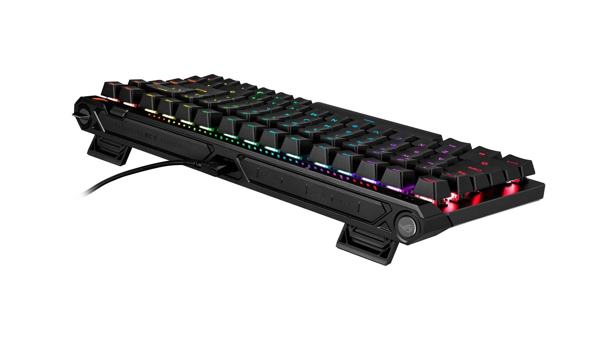 キーボードの側面には「ACE」の文字が、右側には「ROG」のロゴが見えます。