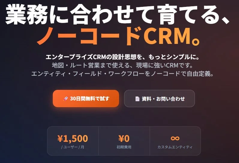 ノーコードCRMの広告、無料トライアル・資料請求の案内