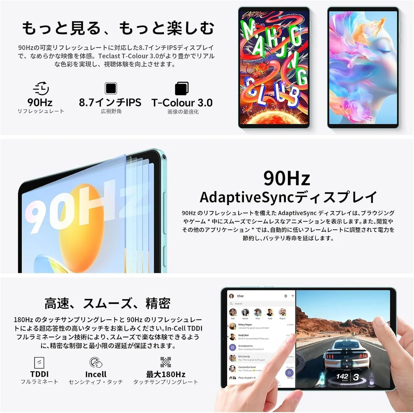 90Hz AdaptiveSyncディスプレイとIn-Cell TDDIフルラミネーション技術