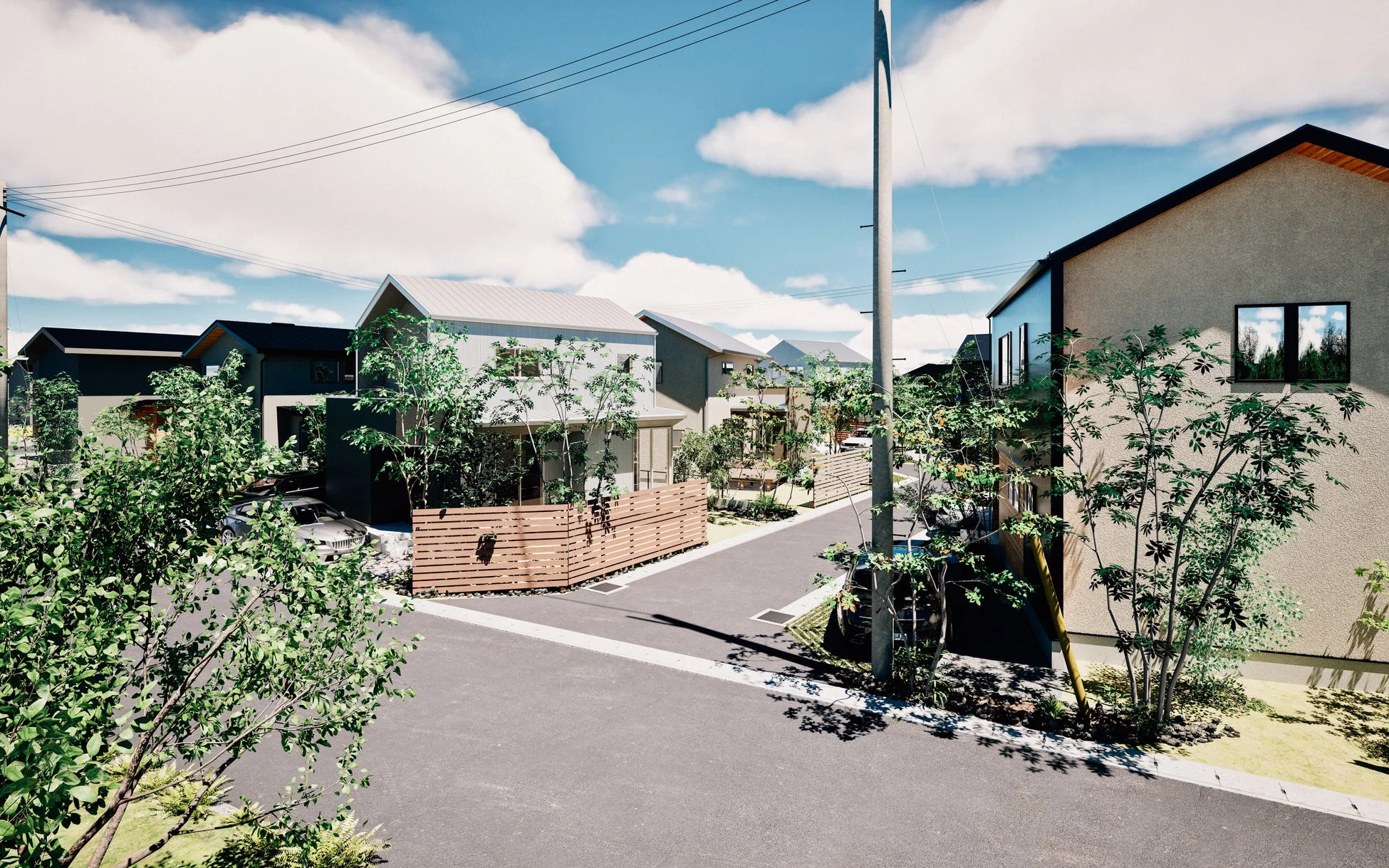 モダンな戸建て住宅が並ぶ街並み