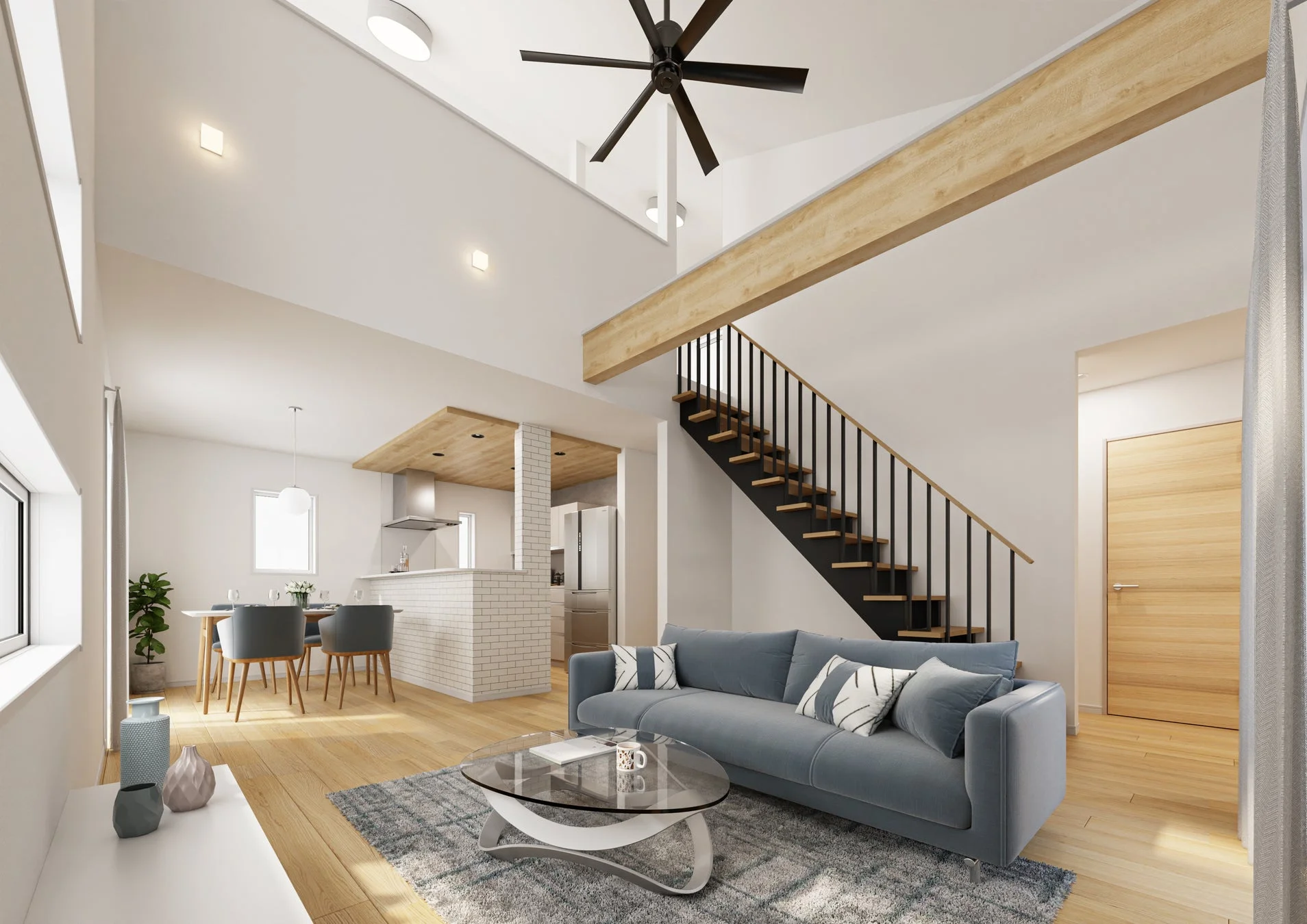 ほぼ平屋 FLAT＋LIFEの開放的なリビングダイニング