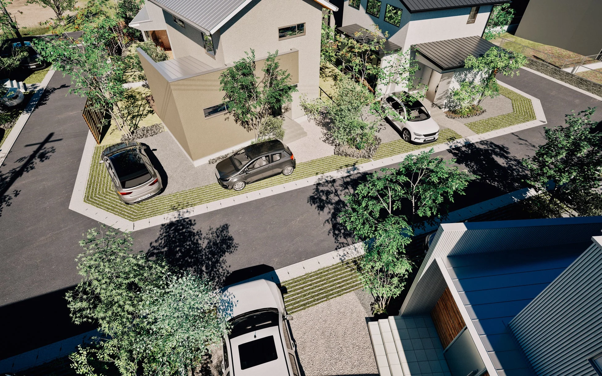 モダンな住宅が立ち並ぶ住宅街の俯瞰図