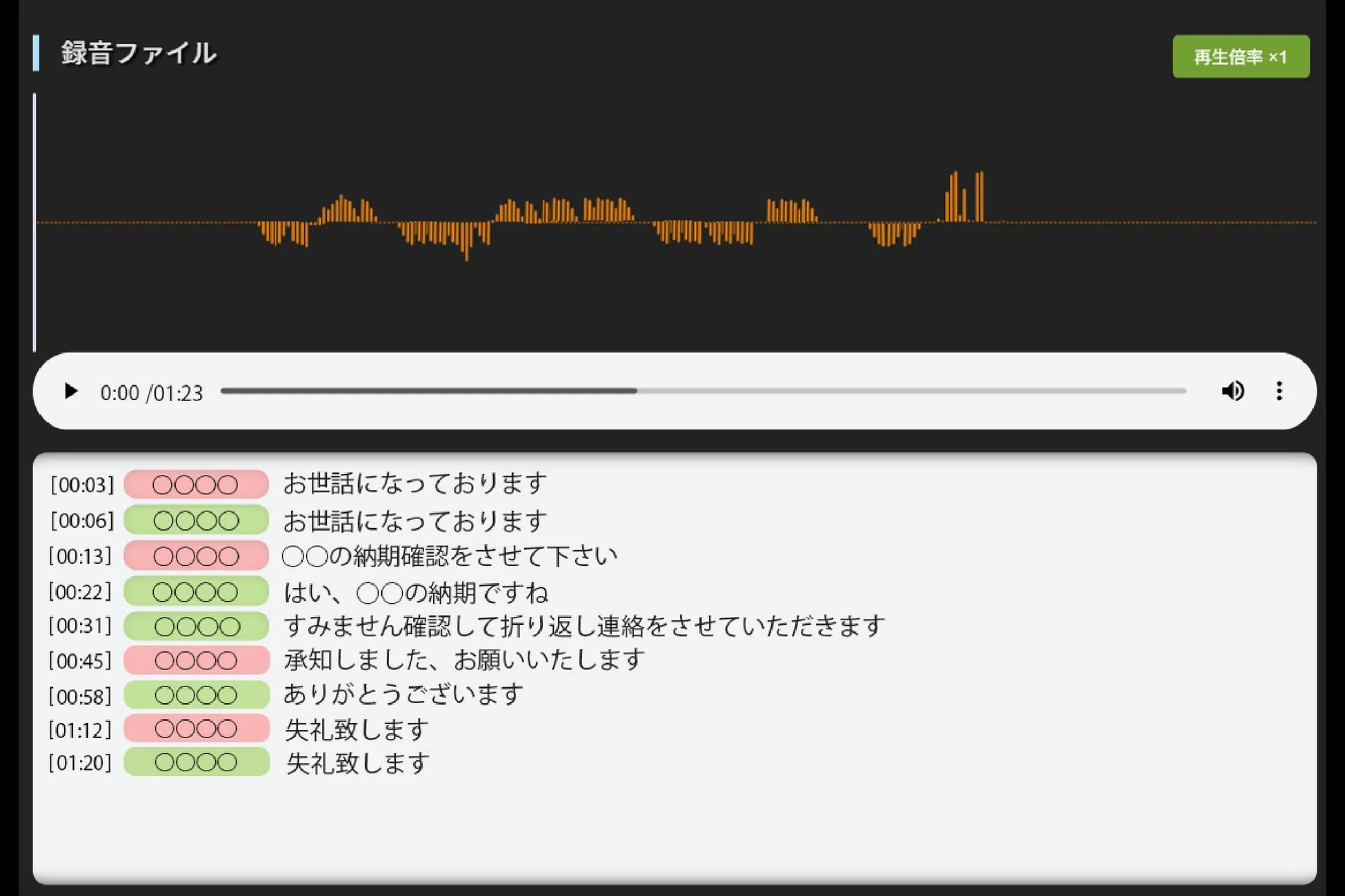 録音ファイルとテキストの同期表示