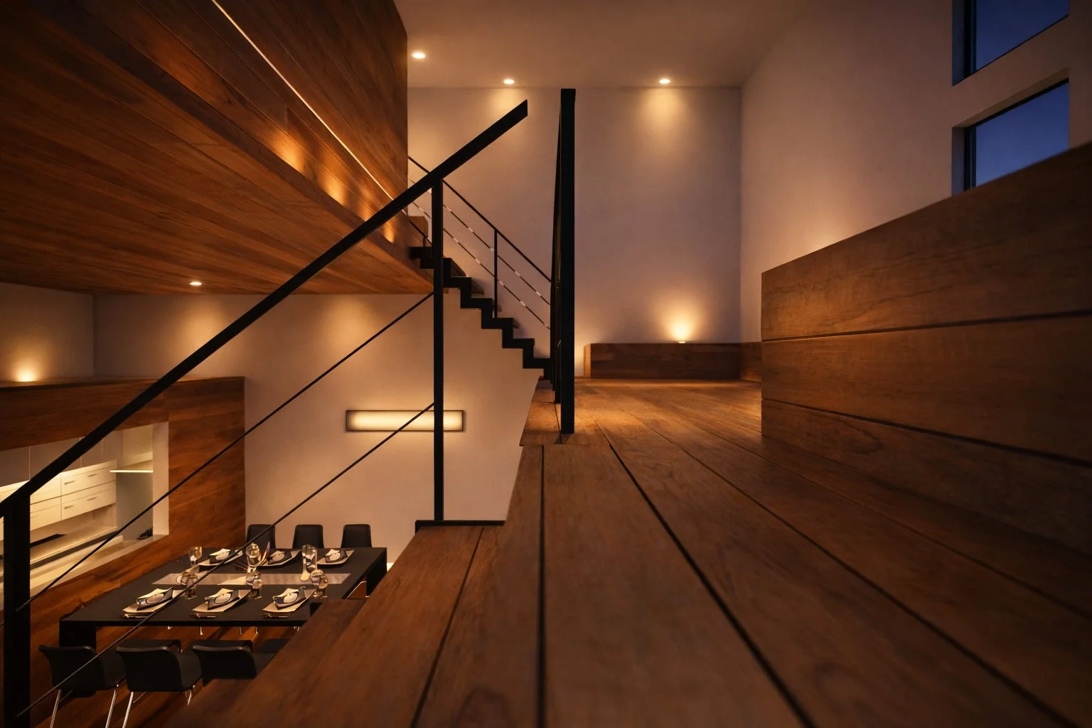 モダンな階段とダイニング