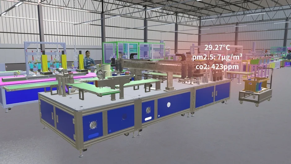 自動化された工場内の3Dレンダリング画像