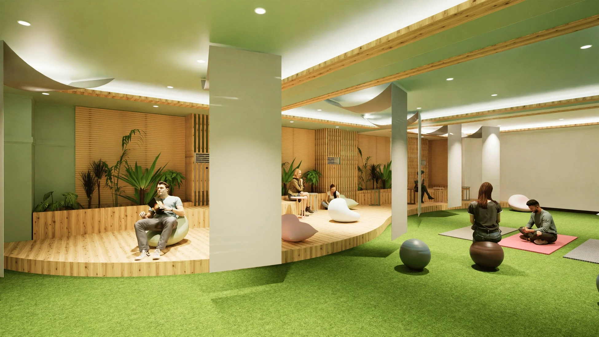 リラックススペース、屋内庭園風