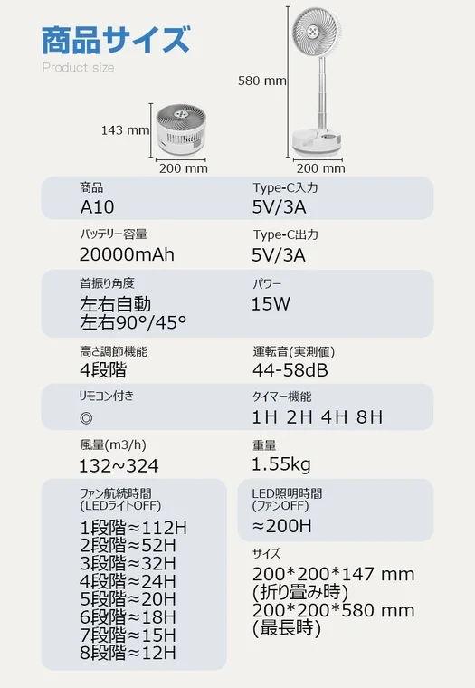 商品サイズと仕様