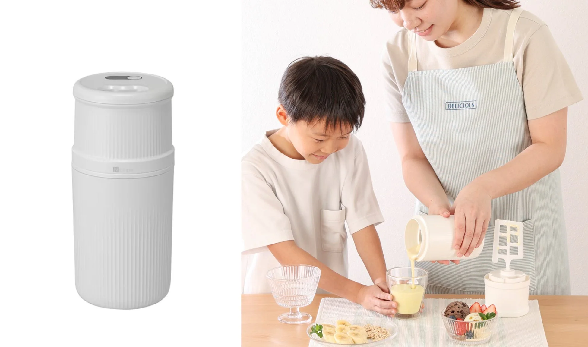 親子でスムージーを作る様子
