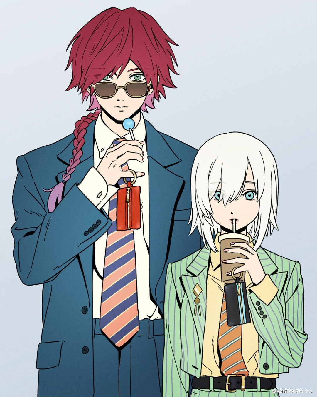 アルス・アルマルとローレン・イロアスがキーケース・ポーチを持つイラスト