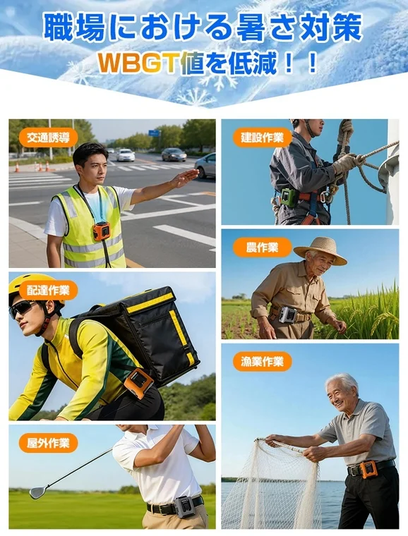 職場における暑さ対策 WBGT値を低減!! 交通誘導 建設作業 配達作業 農作業 屋外作業 漁業作業