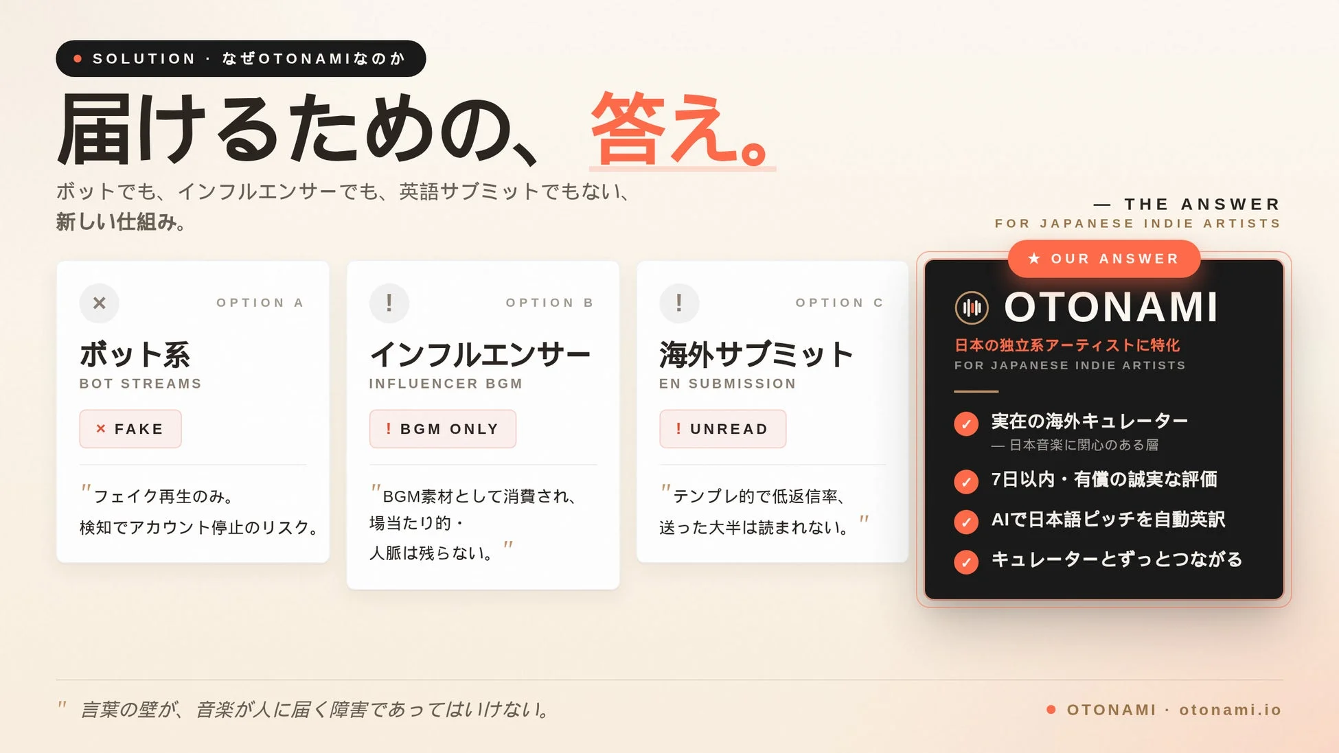 OTONAMI 既存サービスとの違い
