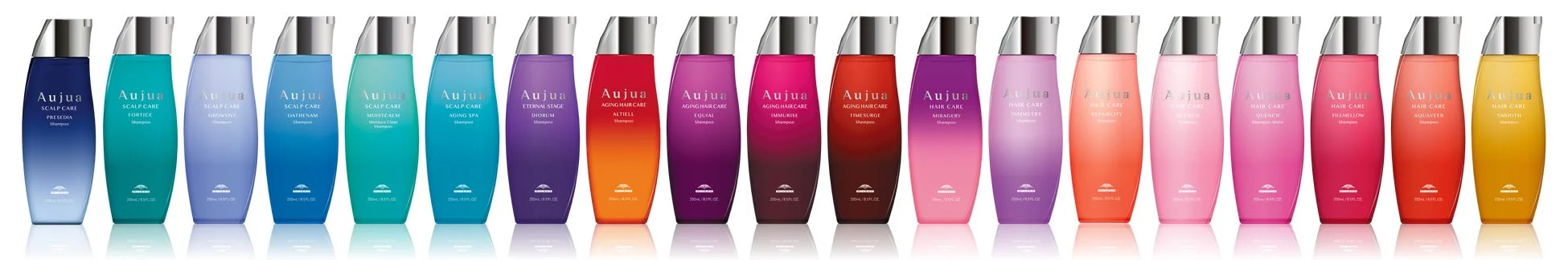 Aujuaシャンプーのボトルラインナップ