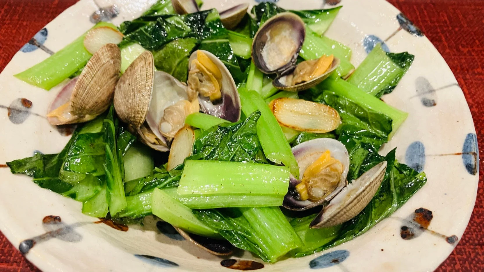 アサリ,青菜,炒め物,中華料理,和食,料理,食べ物,おかず,ニンニク,貝,海鮮,ヘルシー,家庭料理