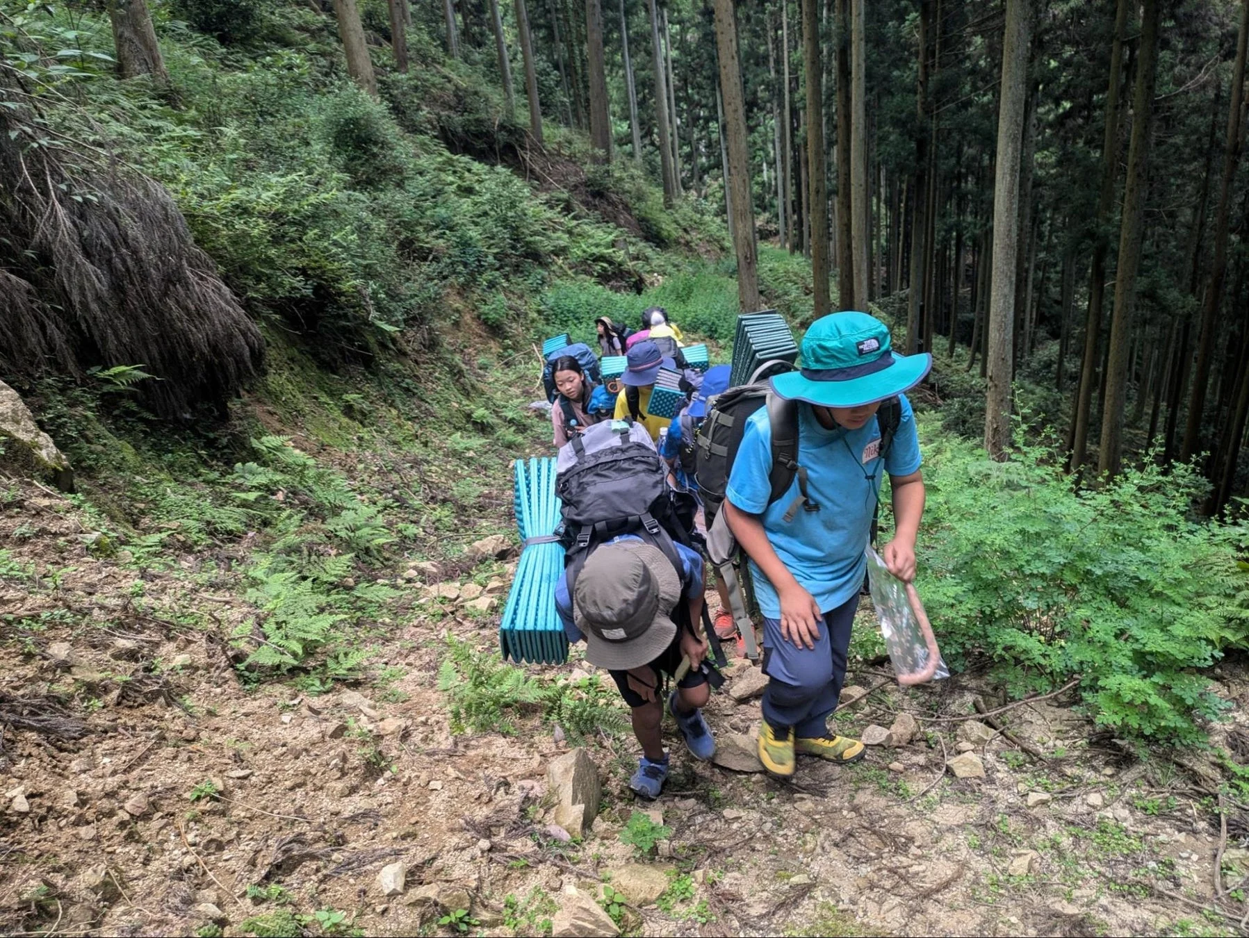 山道を歩く子どもたち