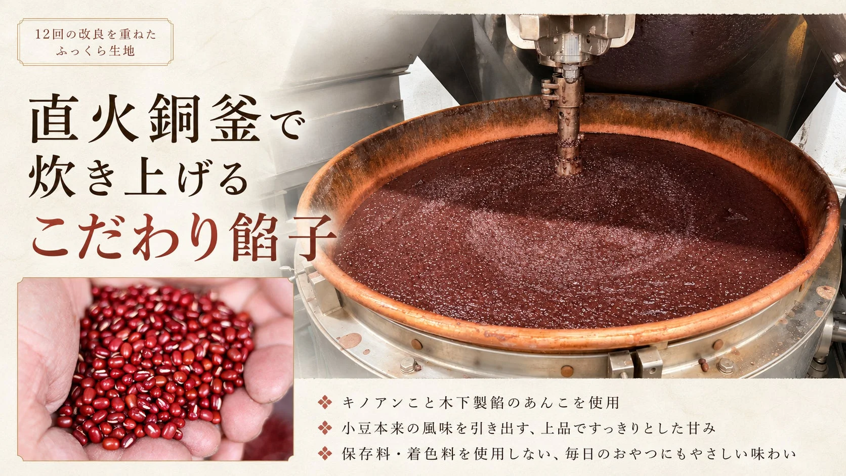 12回の改良を重ねたふっくら生地とこだわり餡子
