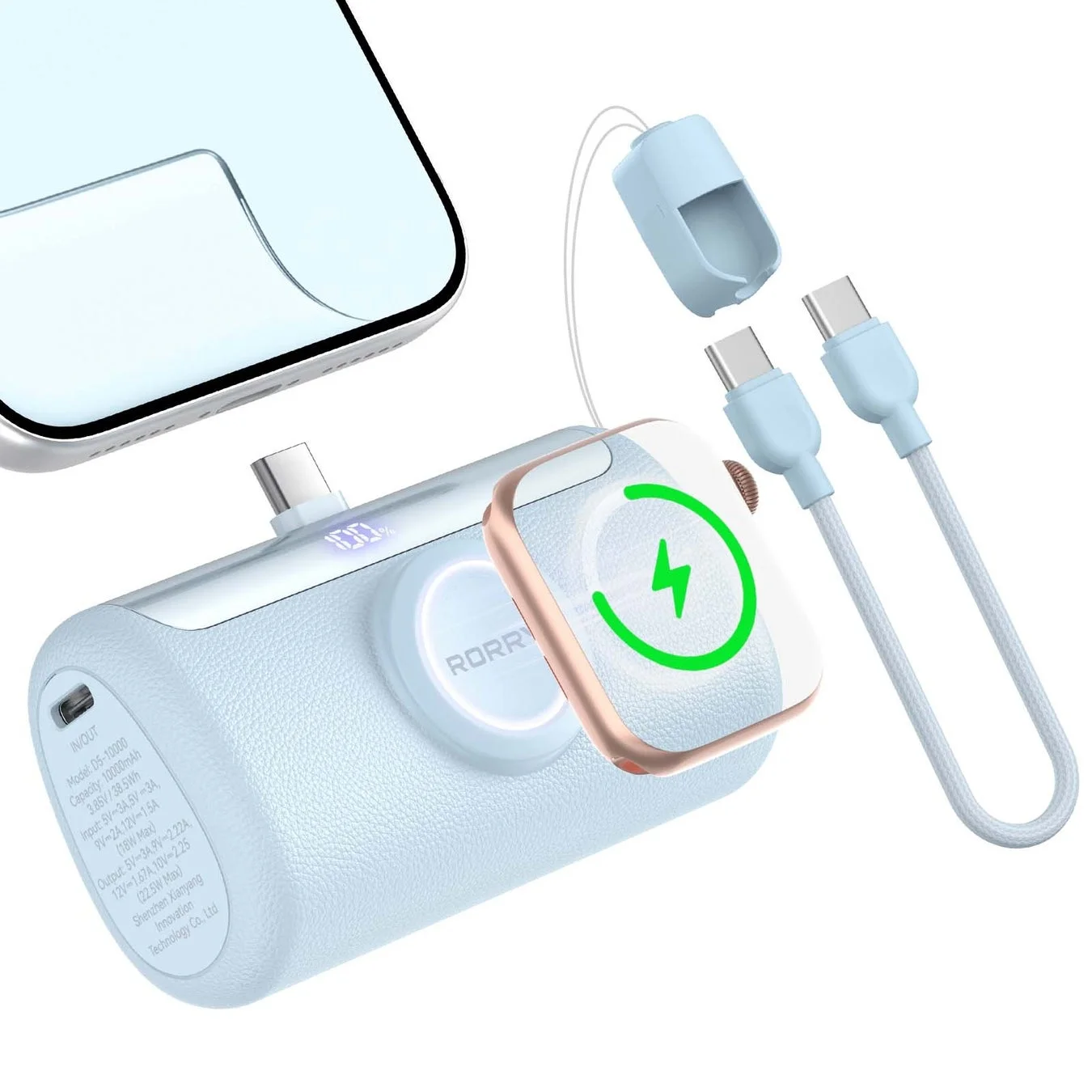 水色のPalmGoと充電中のスマホ・Apple Watch