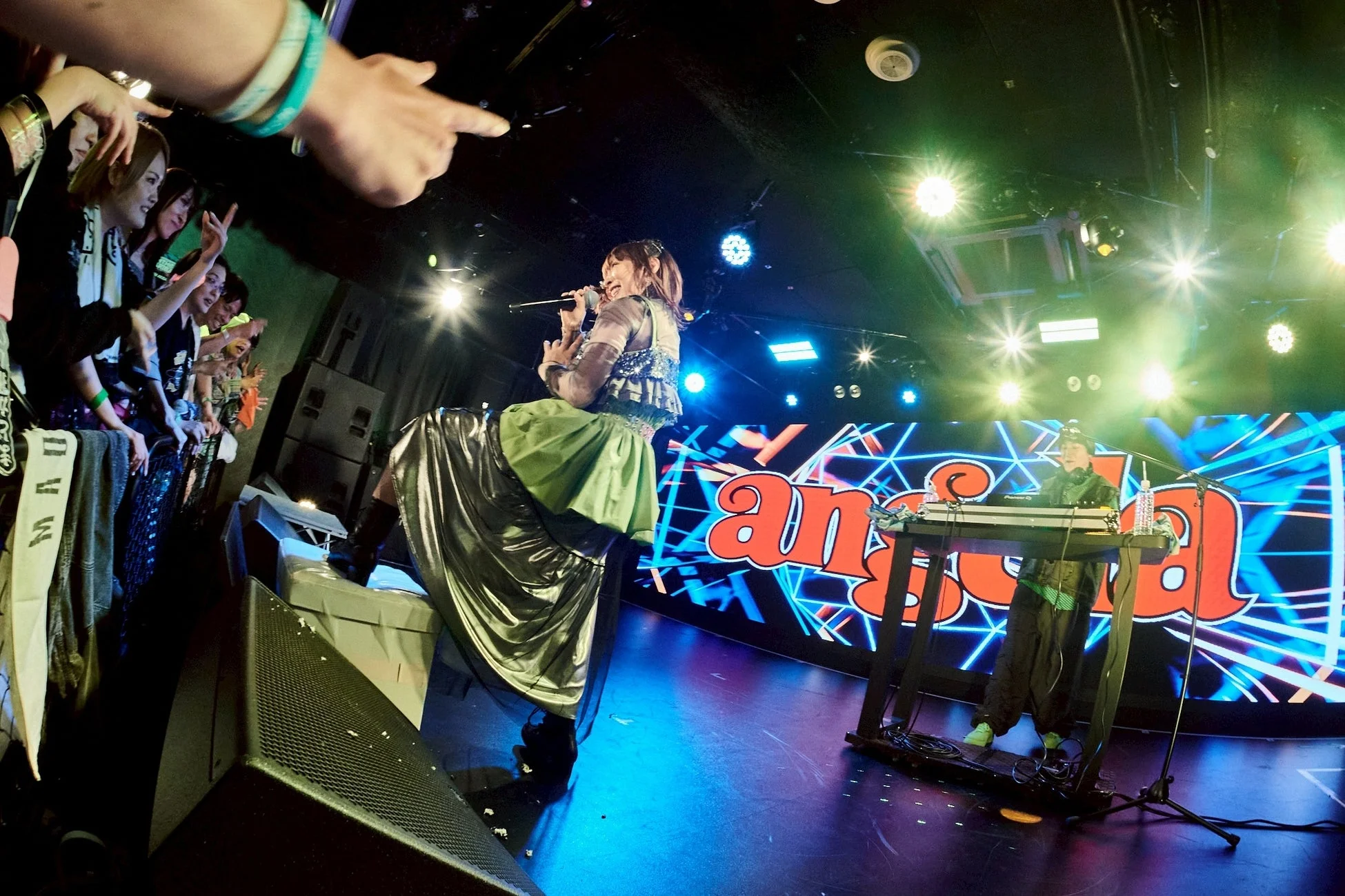 ステージで熱唱する歌手とDJ