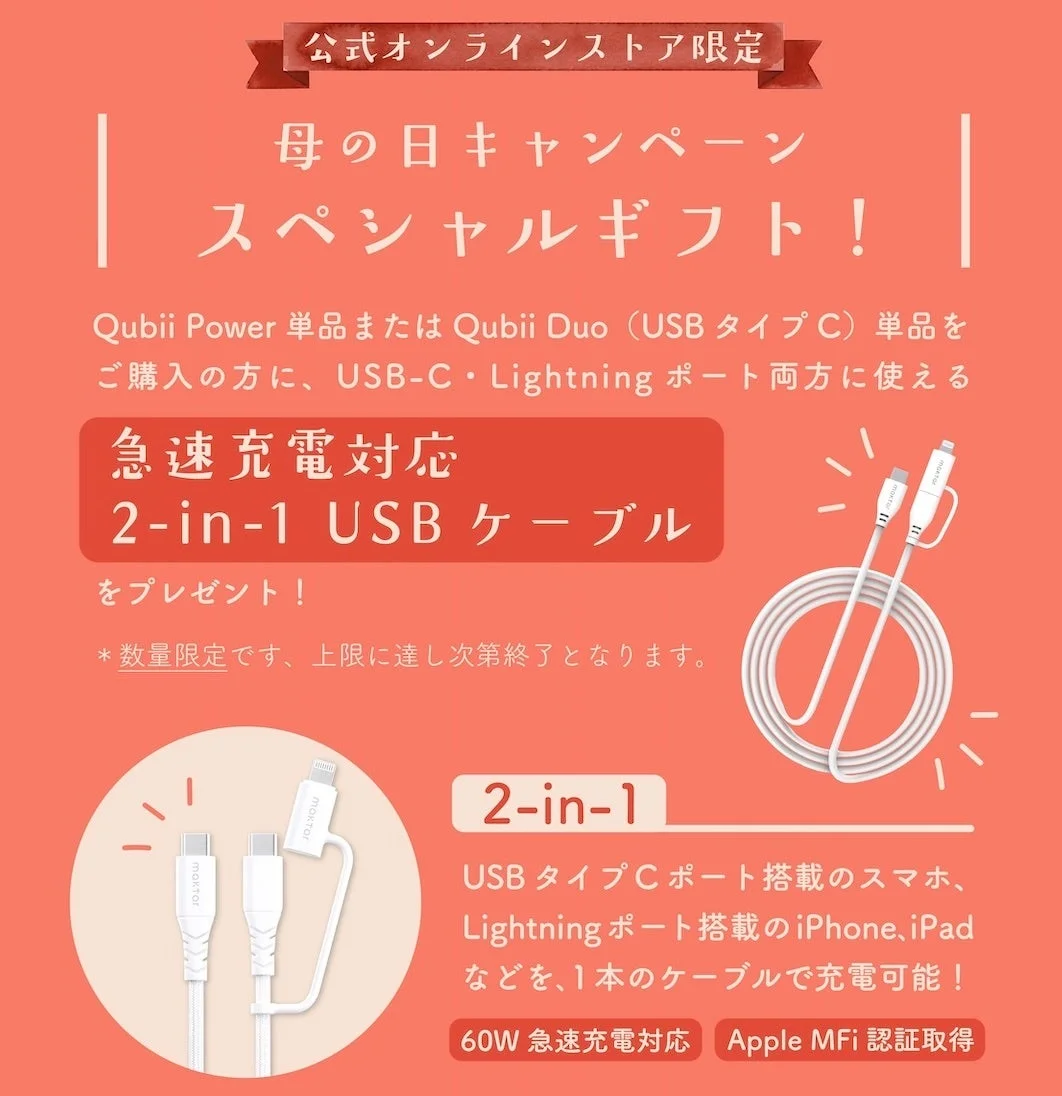 2-in-1 USBケーブルプレゼント