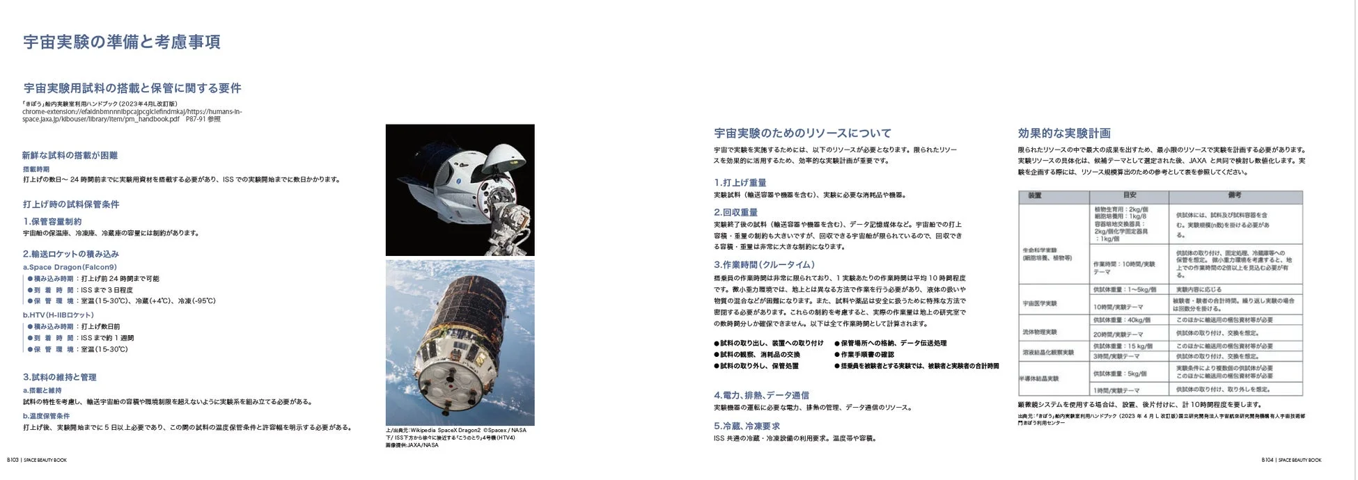 宇宙実験の準備と考慮事項